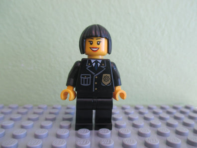 LEGO Minifigure-Police - City Suit with Blue Tie and Badge, Black Legs, Black Bob Cut Hair-Town / City / Police-cty211-Creative Brick Builders